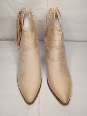 Fringe Ankle Boots for Women - Beige Suede Look
